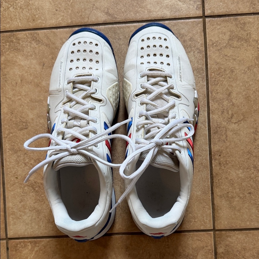 adidas White Sneakers with Blue & Red Details